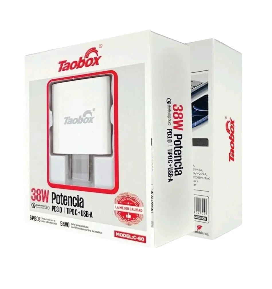 [cargador cable clavija usb iphone tipo c lightning] CLAVIJA TAOBOX 38W (C-60)