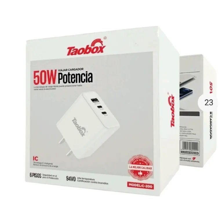 [cargador cable clavija usb iphone tipo c lightning] CLAVIJA 50W TAOBOX (C-200)