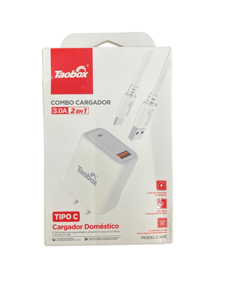 COMBO CARGADOR TAOBOX 3.0A TIPO C (C40-C)