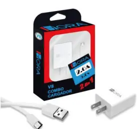 [cargador cable clavija usb iphone tipo c lightning] COMBO CARGADOR 1HORA TIPO V8 / MICRO USB (GAR064)