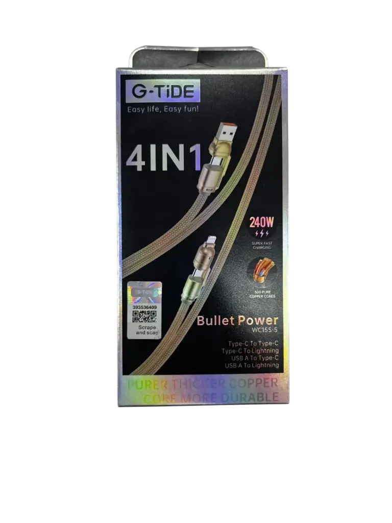 [cargador cable clavija usb iphone tipo c lightning] CABLE USB 4 EN 1 240w (PC 155-5)