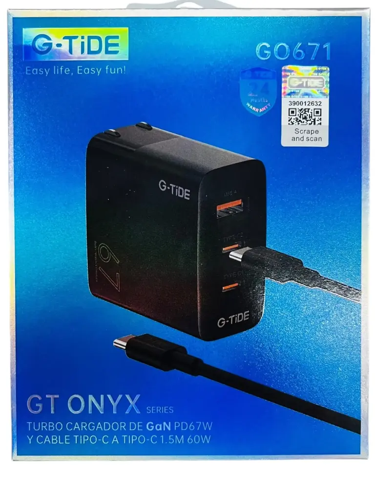 [cargador cable clavija usb iphone tipo c lightning] COMBO CARGDOR G TIDE 67w (G0671) (NEGRO)