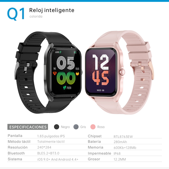[GT-Q1-ROSA-DORADO] Smartwatch Q1 (ROSA DORADO)