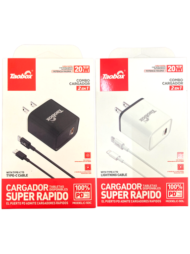COMBO CARGADOR TAOBOX 2 EN 1 (TIPO C A C Y USB)